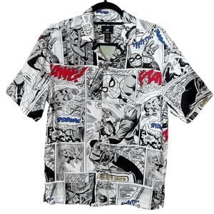 H&M Marvel Spider Man Men’s Comic Print Button Down Resort Shirt Extra Small